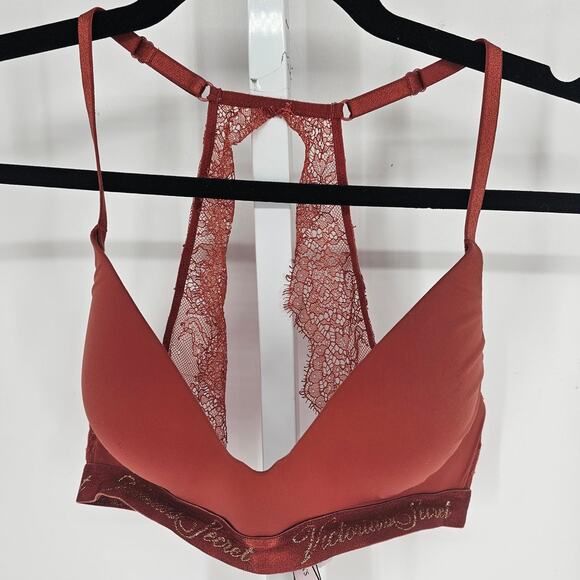 Victorias Secret Womens Sz 32C T Shirt Lightly Lined Wireless Bra Rust Lace - Picture 1 of 5